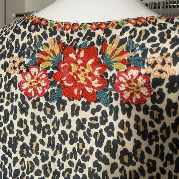 Thml Leopard Floral Embroiderd Flutter Sleeve Knee Length Dress Women's Size M - Picture 9 of 16
